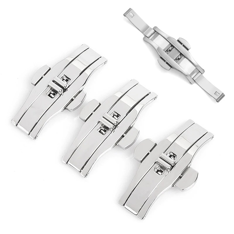 4mm 5mm 6mm Stainless Steel Watch Buckle Double Push Butterfly Watchband Buckle Folding Clasp Metal Watch Button Strap Accessory