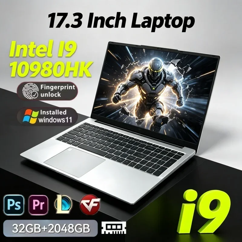 Premium 17.3'' Office Gaming Notebook Computer Intel I9‑10980HK 32GB RAM 2TB SSD Windows11 Fingerprint Unlock Portable Laptop