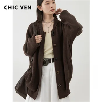 CHIC VEN 여성용 솔리드 루즈 가디건, 레이지 콘트라스트 단추, 여성용 스웨터, 니트 점퍼, 용수철 가을, 2024  Best5