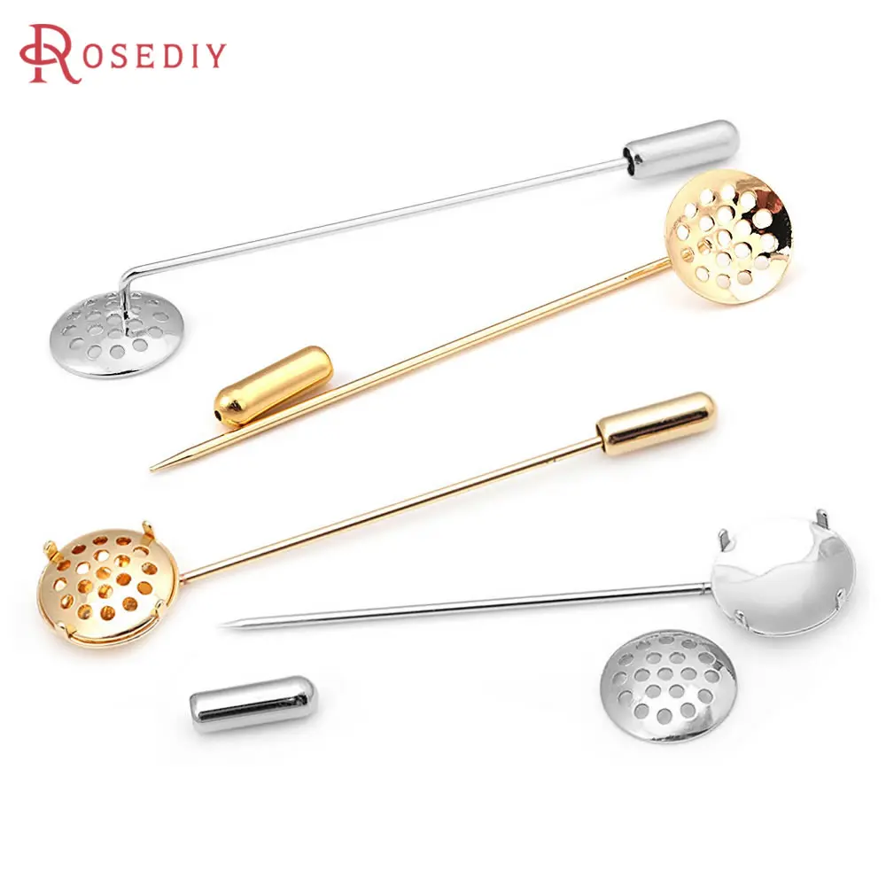

6PCS 18K Gold Color Brass with Trays Ring Base Eye Pins with stopper Jewelry Making Supplies Diy Accessories