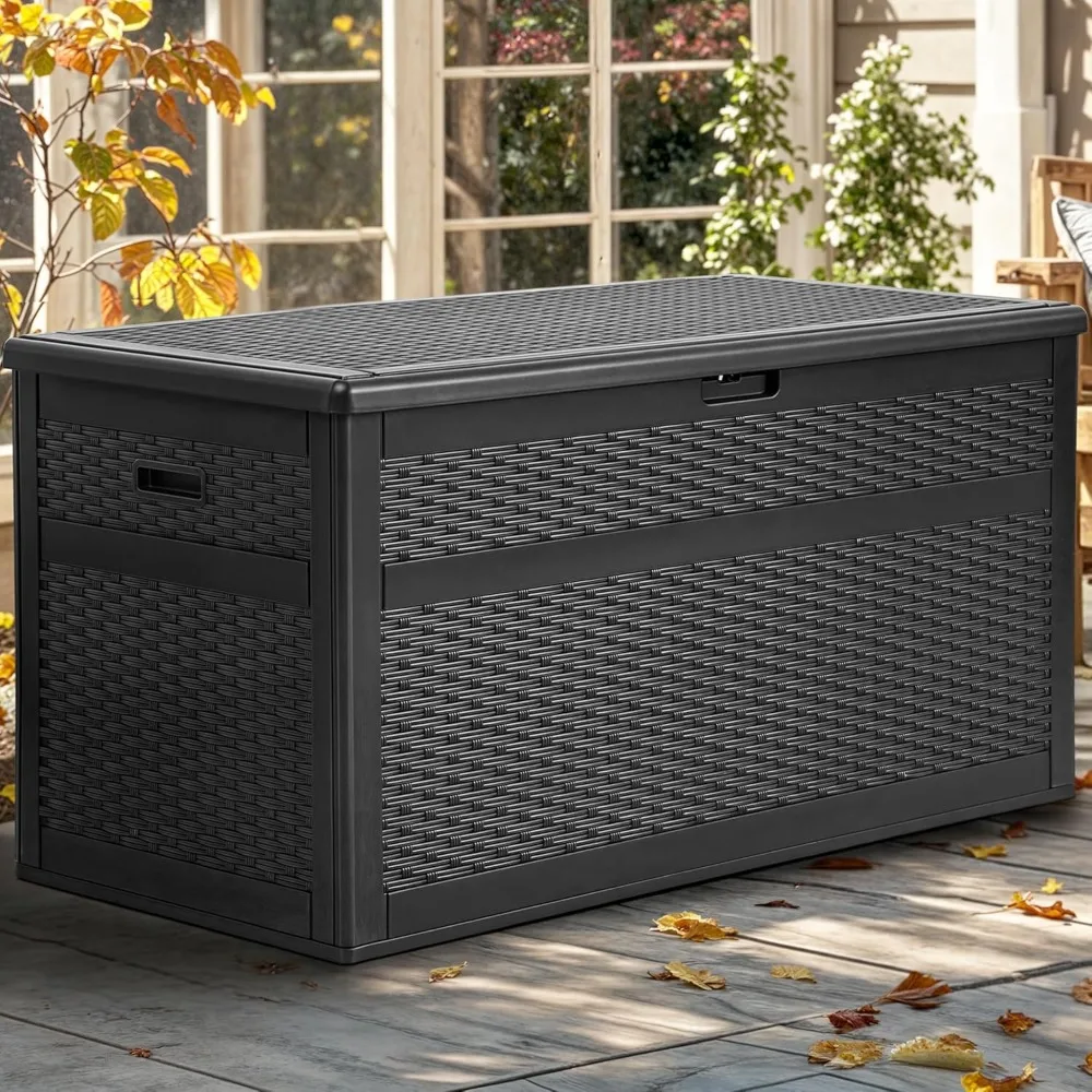 230 Gallon Double-Wall Deck Box with Divider & Side Handles, Outdoor Large Storage for Patio Furniture Cushions, Garden