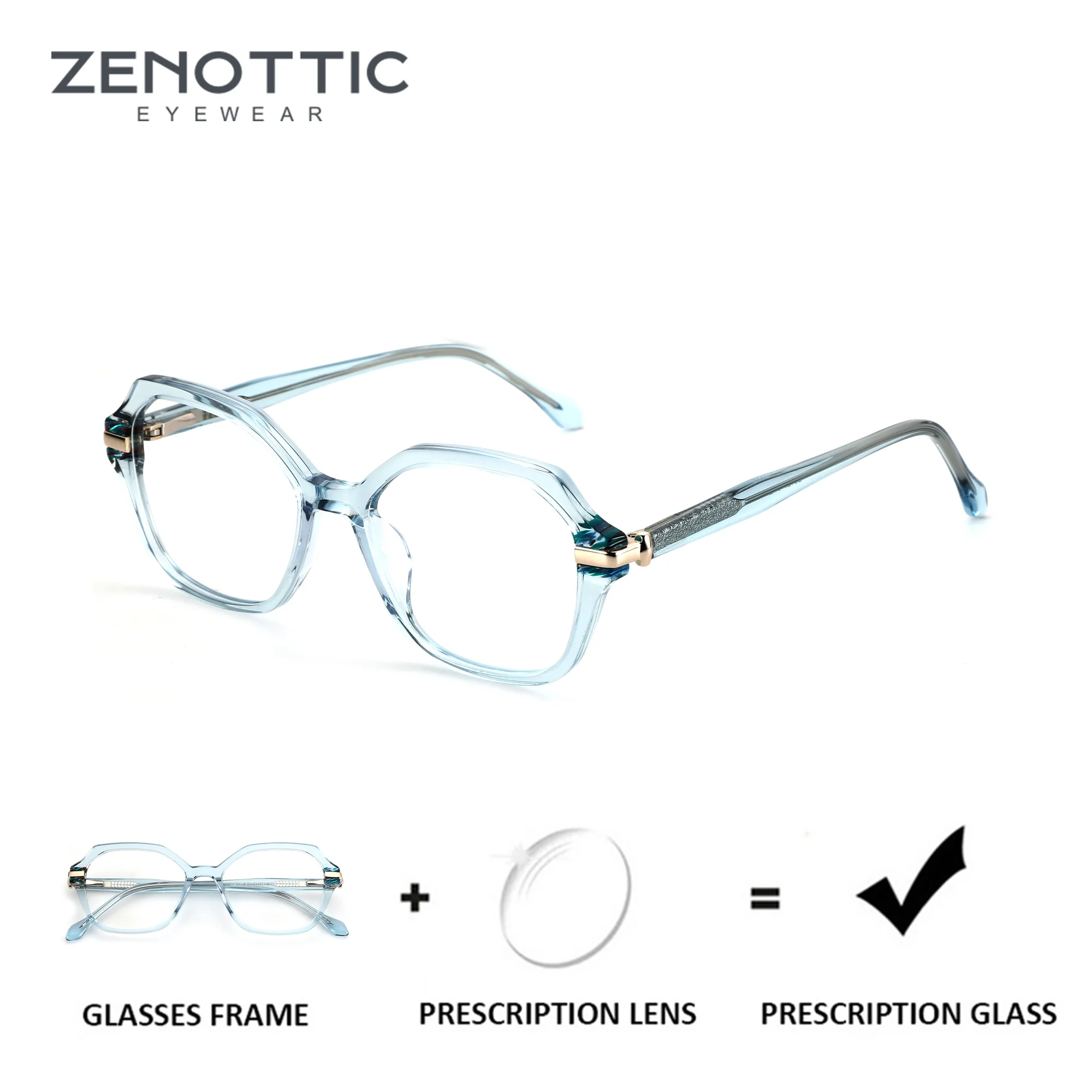 ZENOTTIC（S Size）Polygon Acetate Graduated Glasses Myopia Photochromic Eyeglasses Woman Multifocal Grade Glasses Near And Far