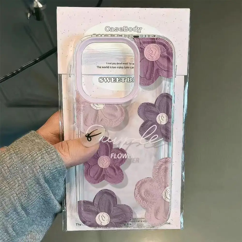 Simplicity Purple Oil Painting Flower Phone Case For iPhone 15 14 13 12 11Pro Max XR XS MAX 78Plus Y2K Girl Anti Fall Back Cover