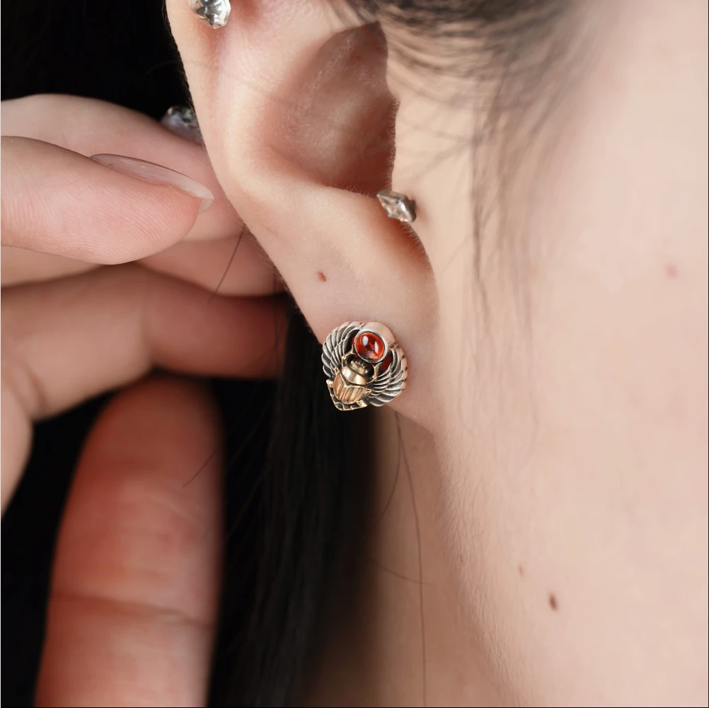 COPPERTIST.WU Scarab Studs Earrings 925 Sterling Silver Stud Earrings Jewelry Gifts for Women Men