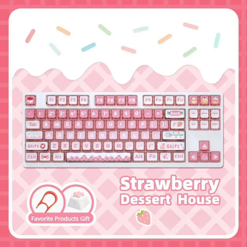 Wired Type-C Mechanical Keyboard 104key Cute Strawberry Pink Theme Backlight Hot Swap Custom Office Game Keyboard Girl PC Laptop