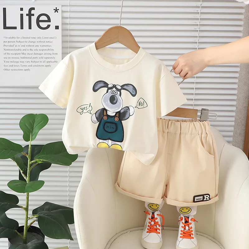 

2024 New Toddler Summer Outfit for Kids Cartoon Fashion O-neck Pullover Short Sleeve T-shirts Tops and Shorts Boys Clothes Set