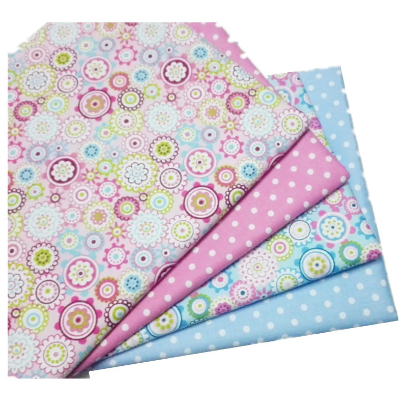 4Pcs/Set 40*50cm Pink Blue Chic Flower Cotton Fabric Sewing Cloth Handicraft Scrapbooking Quilting Patchwork Fabric Artcraft