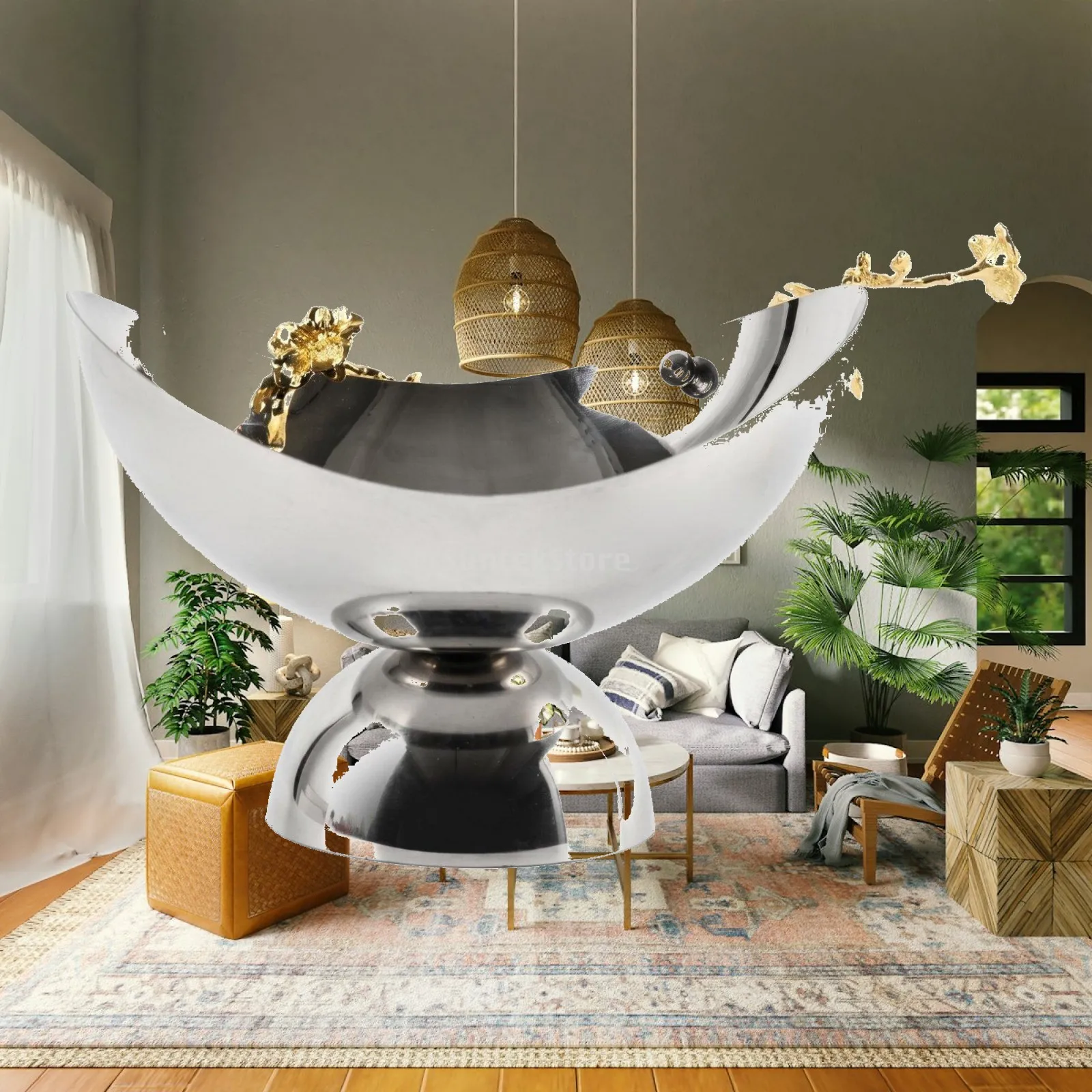 Pedestal Fruit Bowl Polished Silver-Toned Fruit Tray Metal for Hotel, Cafe