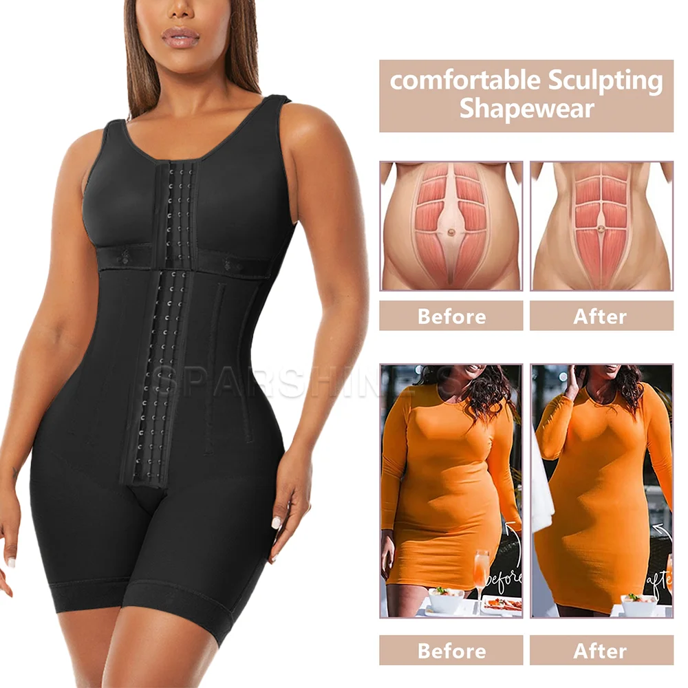 Fajas Colombianas Alta Compressão com Ossos, Shapewear, Pós-operatório Waist Trainer, Emagrecimento Controle Barriga, Body Shaper, XXS