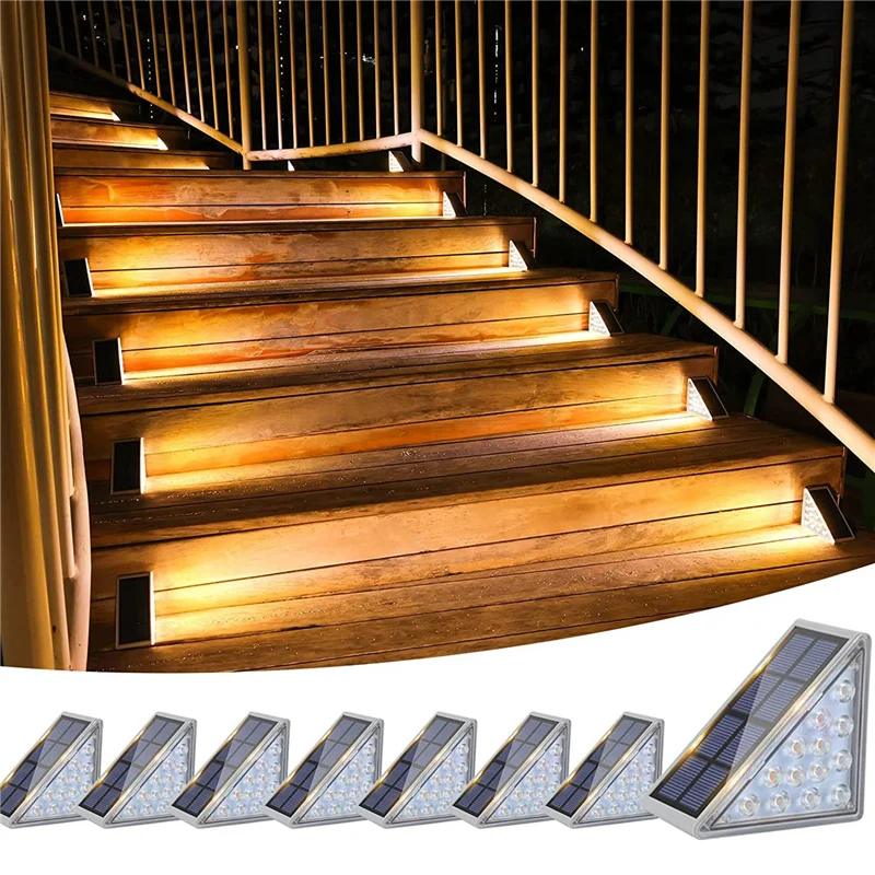 8 Pack Outdoor Stair Lights,Solar Step Lights Waterproof LED Step Lights for Garden Backyard Stair,Staircase(Warm)