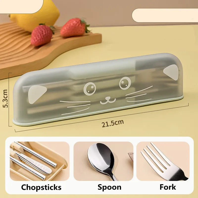 304 Stainless Steel Chopsticks Spoon Fork Kits Portable Cutlery Sets Tableware With Storage Box For Office Camp Outdoor