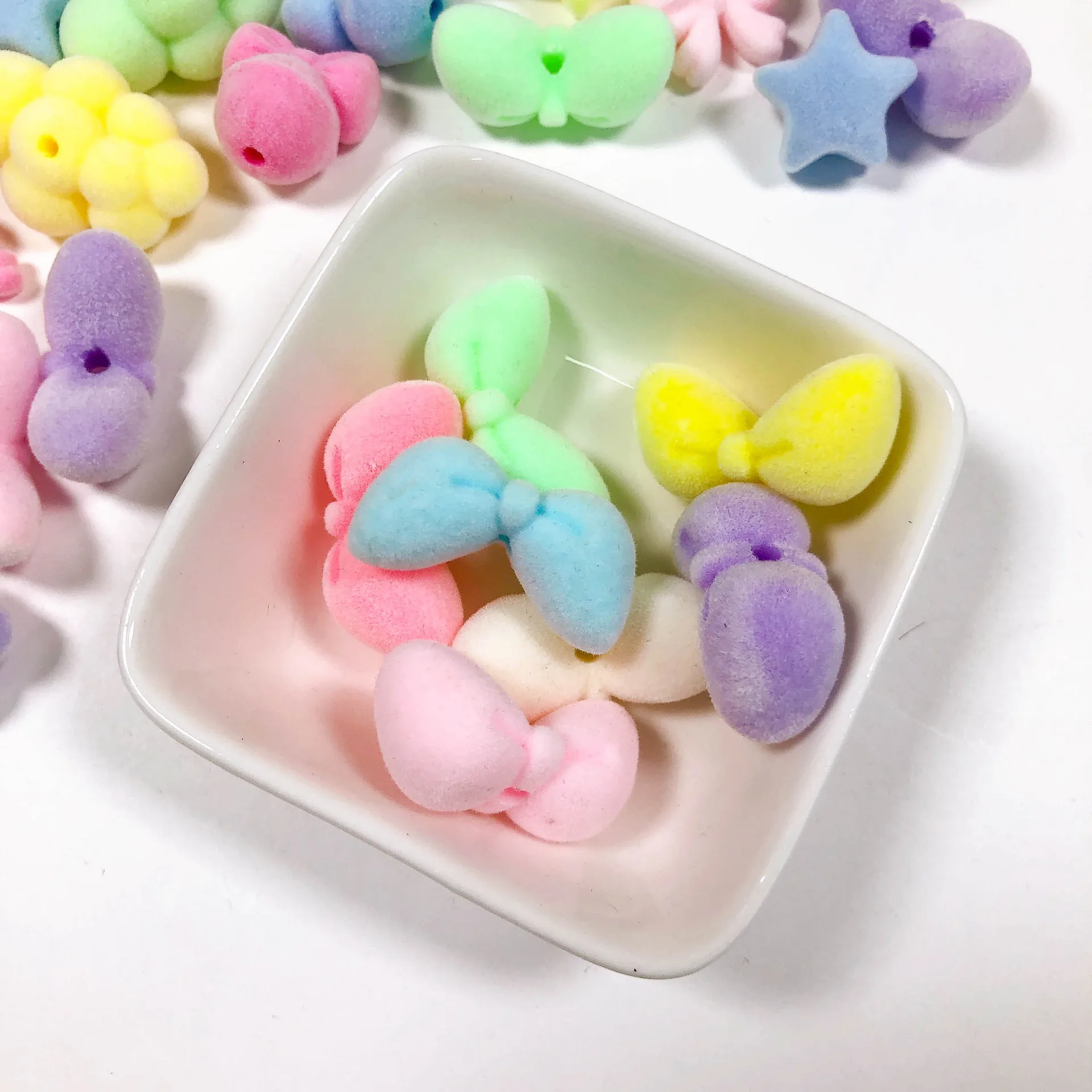 Trendy Spring Pastel Colors Wool Felt Acrylic Knot Bow Jewelry Beads DIY Ornament Accessories Garment Material 15*29*13mm 60pcs