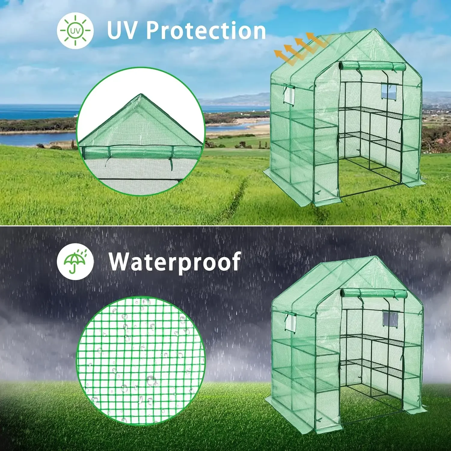 Walk-in Greenhouse for Outdoors, 57x61x80 Inch Large Greenhouse, 3 Tiers 10 Shelves Mini Green House Kit with Observation Window