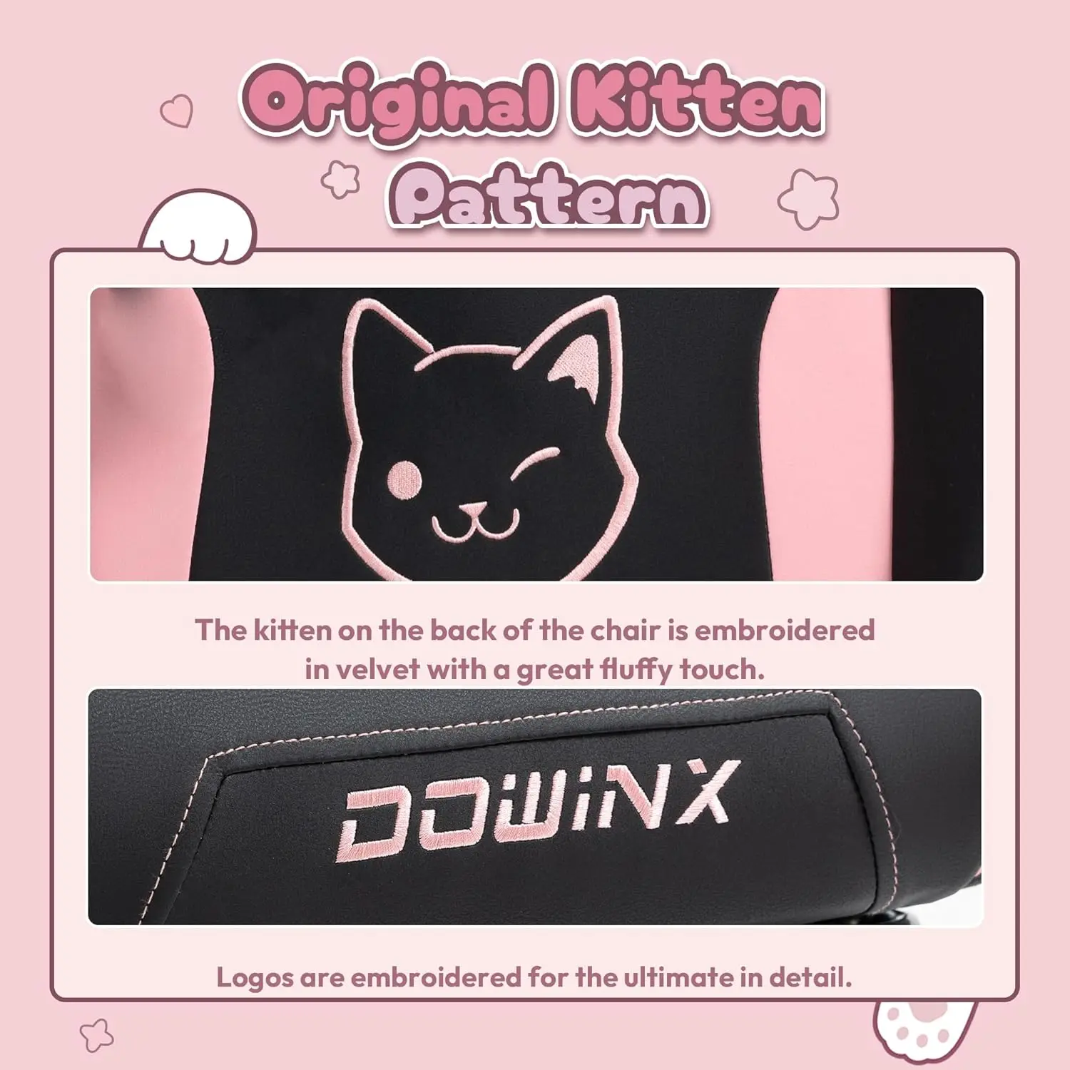 Silla para juegos Dowinx linda con orejas de gato y soporte lumbar para masaje, silla ergonómica para ordenador para niña con reposapiés y reposacabezas