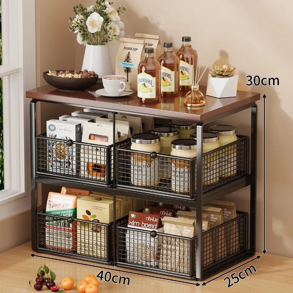 multi-layer-metal-storage-rack-with-drawer-space-saving-countertop-storage-rack-solid-wood-pull-out-storage-rack