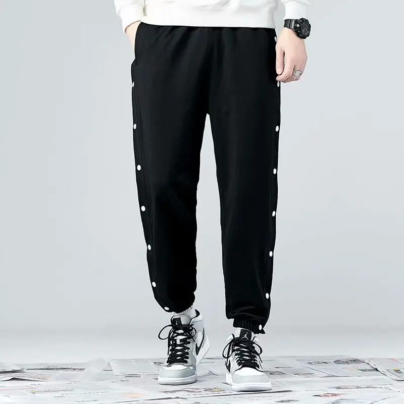 TRSYPHXM Tight leg sports pants men's trendy brand spring and autumn loose wide leg breasted basketball casual long back pants