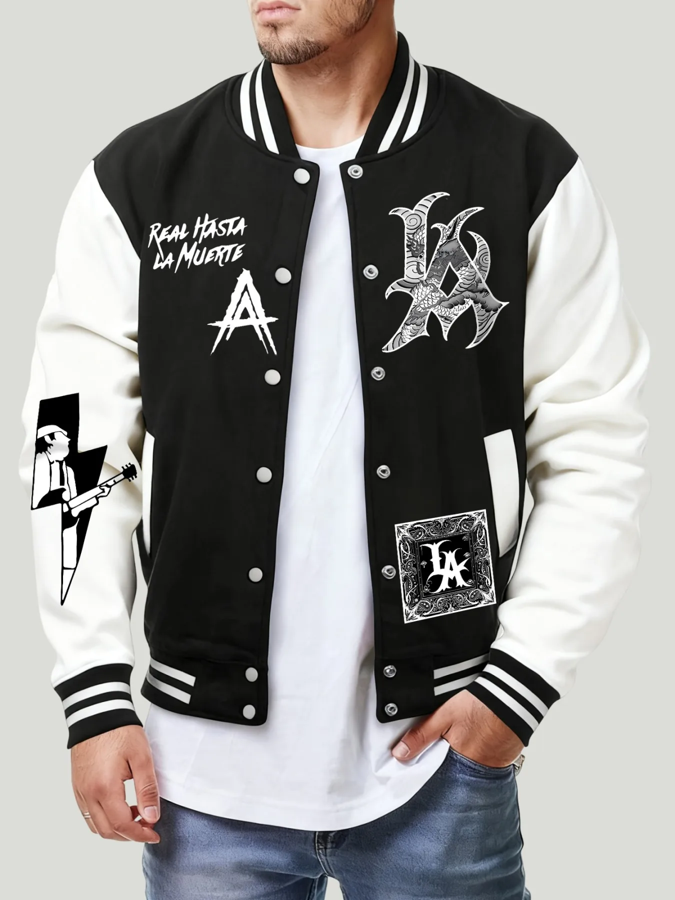 

Куртка с принтом Letter A Rock Real Hasta La Muerte, мужская осенняя свободная индивидуальная бейсбольная майка, флисовая уличная модная куртка