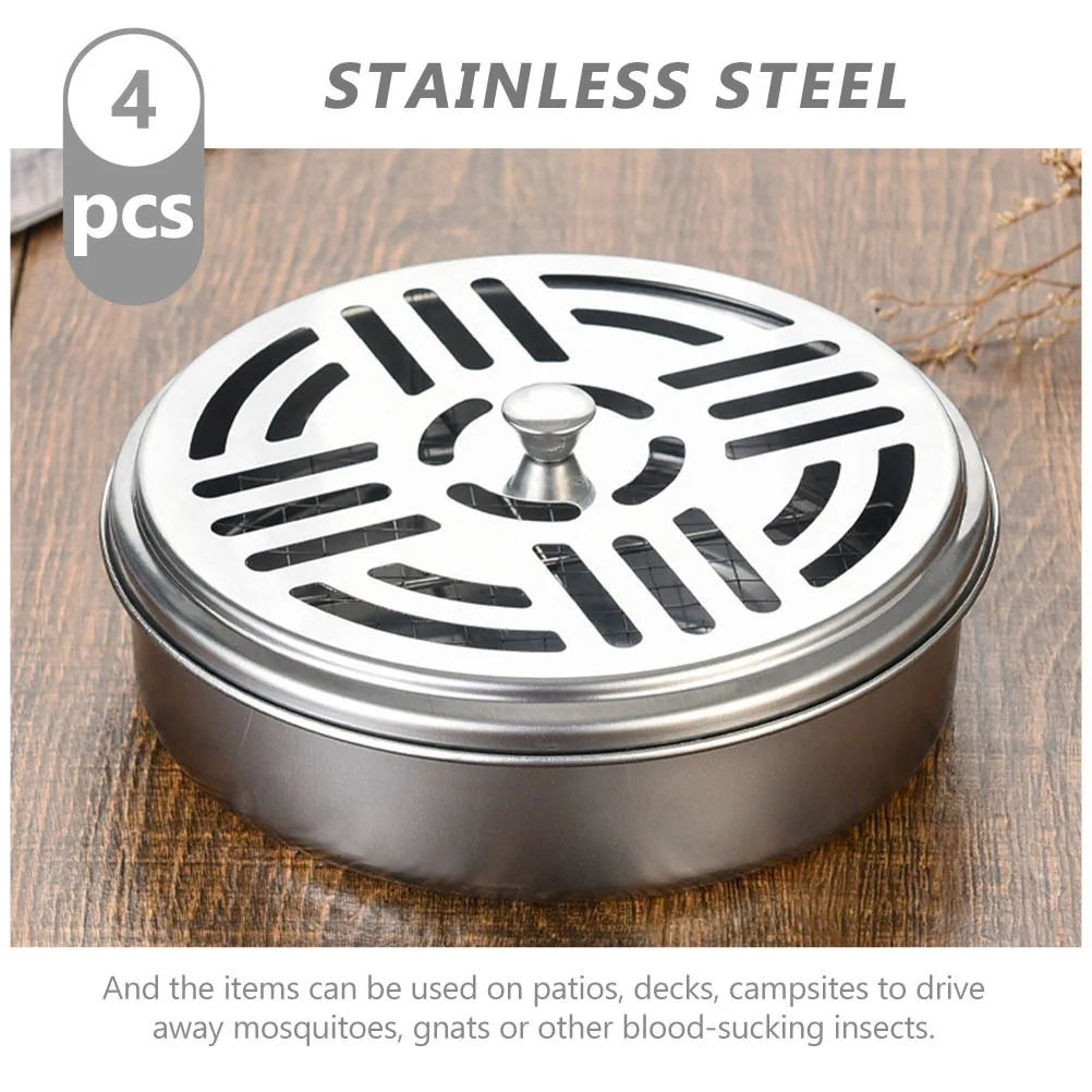 

4Pcs Box Stainless Steel Round Hollow Design Burner for Bedroom Living Room Balcony Portable Fireproof Incense