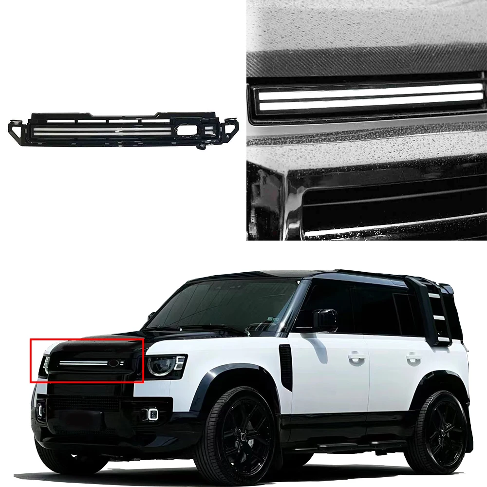 

black Front Radiator Mesh Grille fits for Defender 110 2020-2024 Grill With LED Smoke Light