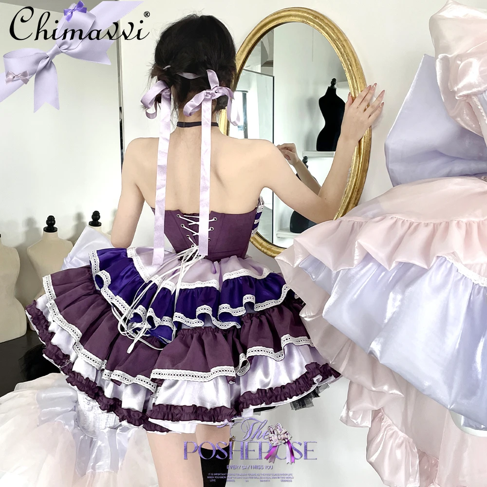 High-end Sweet Bow Ribbon Lolita Dress for Women Spring and Autumn New Cute Girl Lady Sexy Tube Top Birthday Party Short Dresses