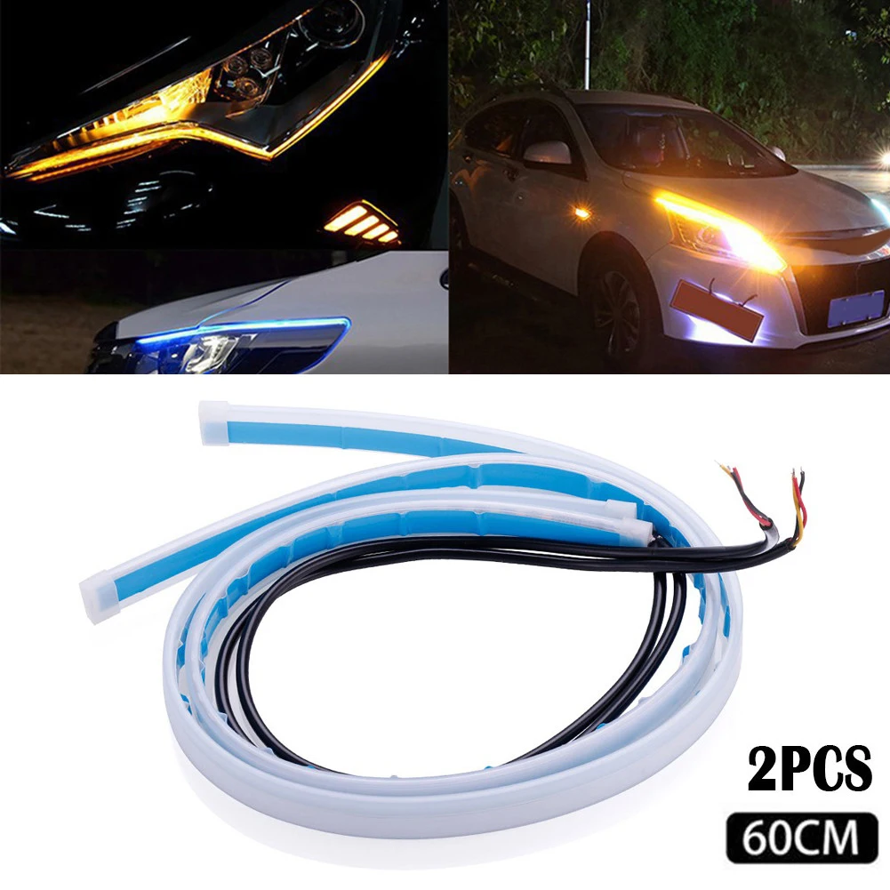 

2pcs 60cm Slim Sequential Flexible LED For DRL Turn Signal Strip Light Headlight Decorative Lamps Strips