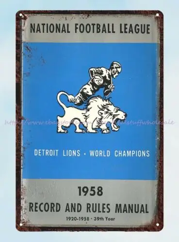 1958 football Record & Rules Manual tin sign nearest home decor