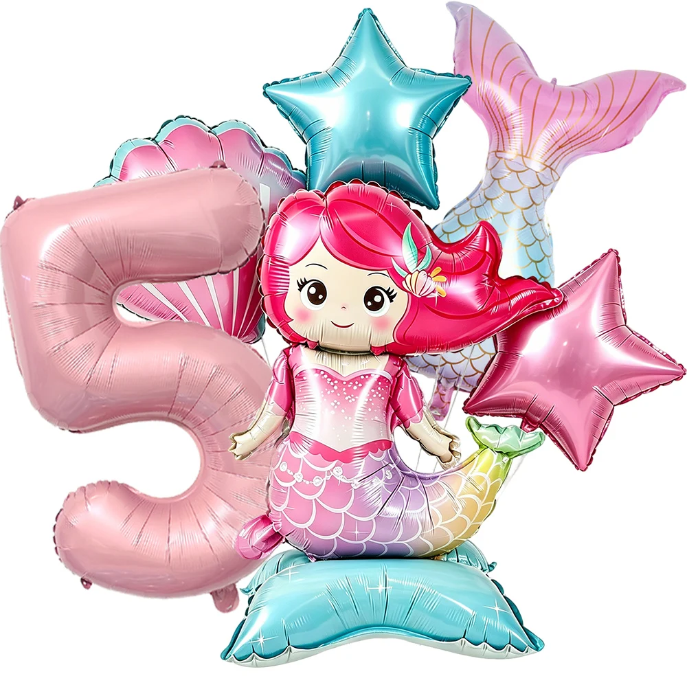 Set de 6 Globos de Sirena para Cumpleaños, Decoración para Fiesta de 5 Años, Globo de Cola de Sirena, Recuerdos de Cumpleaños para Niña, Tema Bajo el Mar