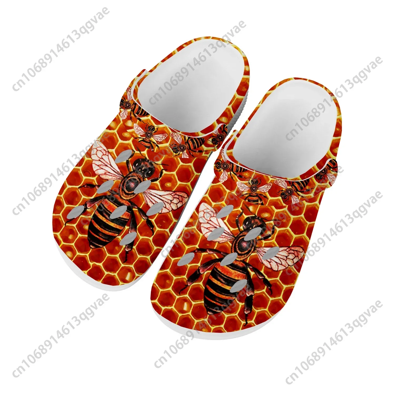 

Bee Honeybee Home Clogs Custom Water Shoes Mens Womens Teenager Popularity Sandals Garden Breathable Beach Hole Slippers White