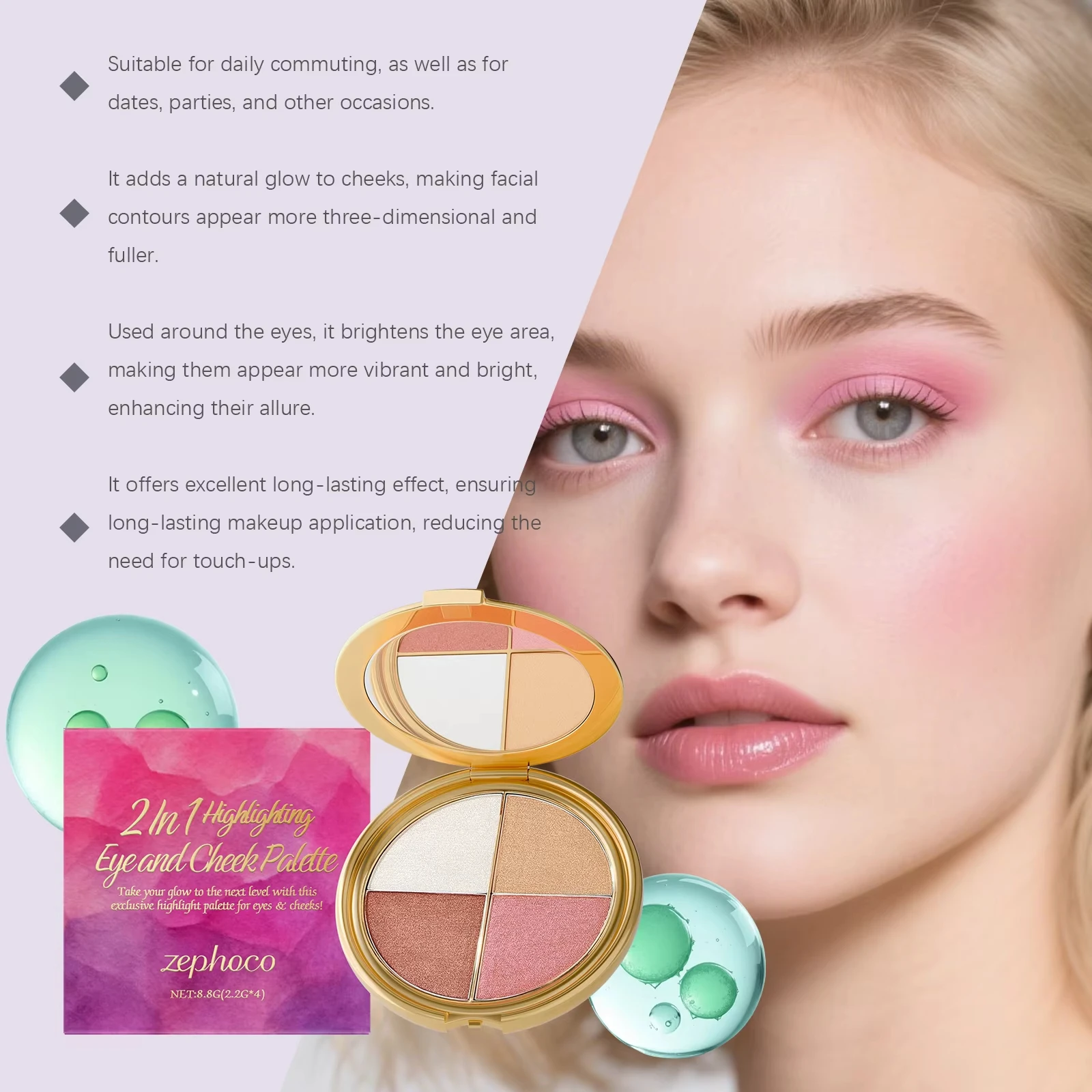 Highlighter Eyeshadow Blush Palette Enhance Makeup Delicacy Fine Powder Texture Natural Glowing Makeup Multi-functional Palette