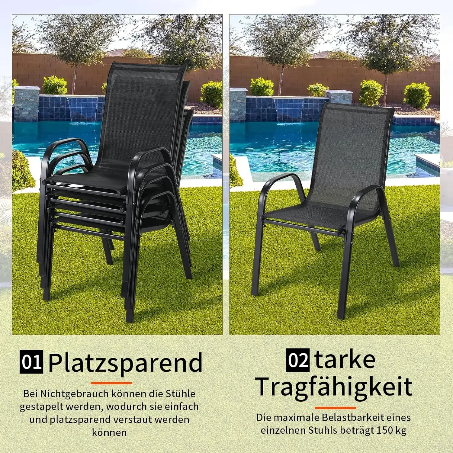 4PCS Garden Chairs Steel-iron+Teslin Fabric Folding High Back Balcony Chair Camping Chair Outdoor Seating Group Load 150kg image 6