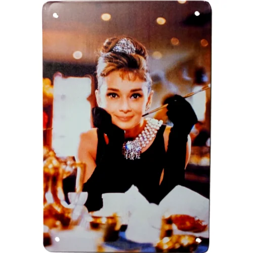 Vintage Breakfast At Tiffanys Metal Sign Audrey Hepburn Retro Film Tin Sign 12x8