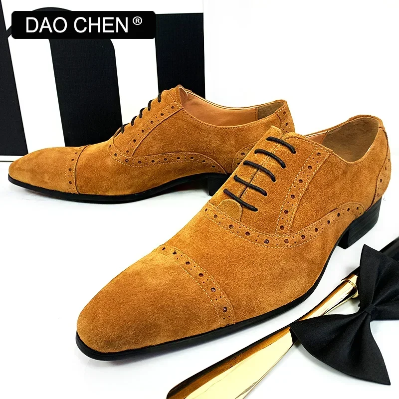 Elegant Men Oxford Shoes Lace up Mens Dress Sued Shoes Black Brown Pointed Men Casual Shoes Office Wedding Shoes For Men