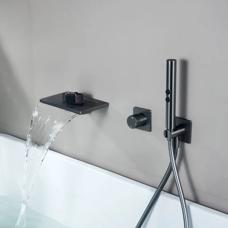 

Wall Mounted Copper Waterfall Bathroom Shower Faucet Hot Cold Water Mixer Valve for Hotel Home