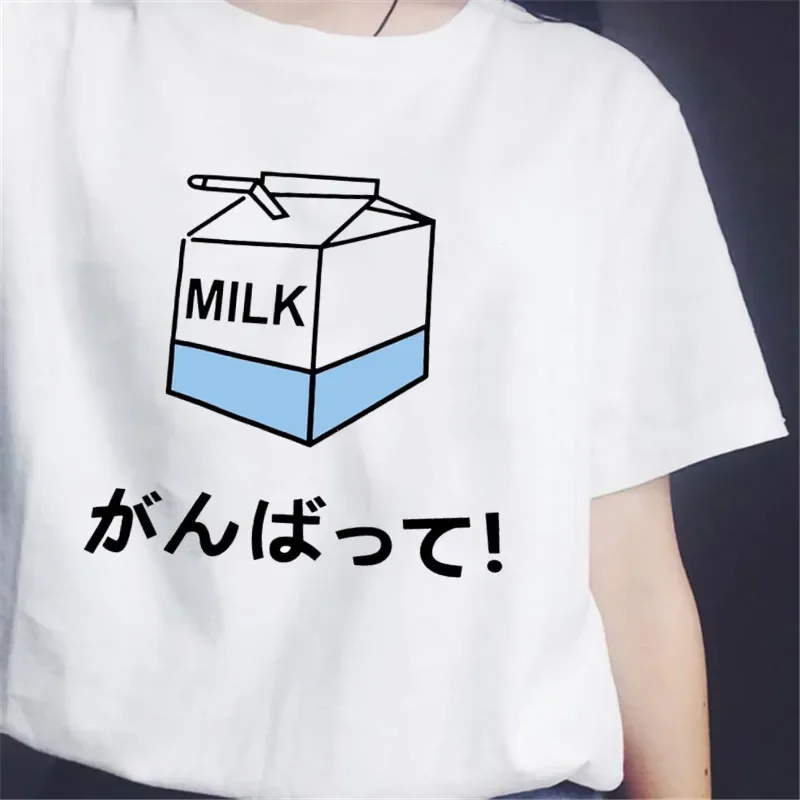 MILK Print Women T-shirts Harajuku Kawaii Graphic Short Sleeve T Shirt Female Cartoon White O-neck Streetwear Clothes Tops Tees