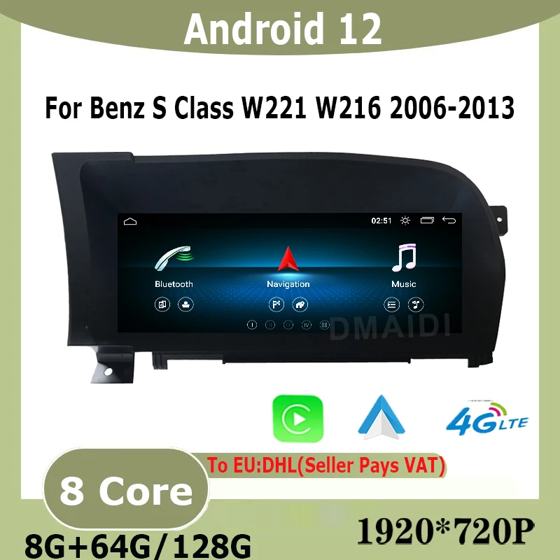 

Car Radio 10.25" Android 12 8+128G Multimedia Player For Mercedes Benz S Class W221 W216 2006 - 2013 Carplay Auto Touch GPS Navi