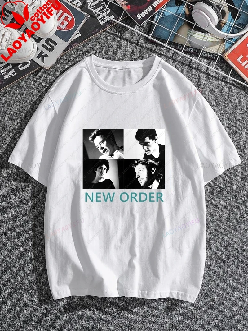 Stylish Retro 80's New Order Band Print T-shirt Unisex Casual Short-sleeved Shirt, Top Cotton T-shirt for Spring and Summer