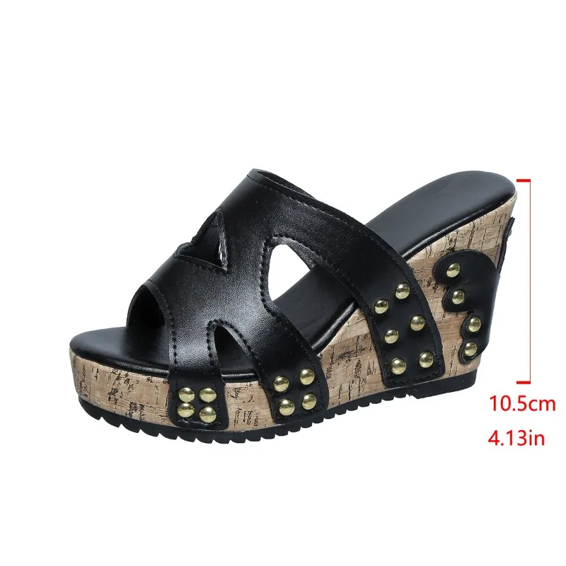 Wedge Sandals For Women Dressy Women'S Slope High Heel Casual Sandals Fashionable Button Hollow Casual Sandals Zapatos De Mujer