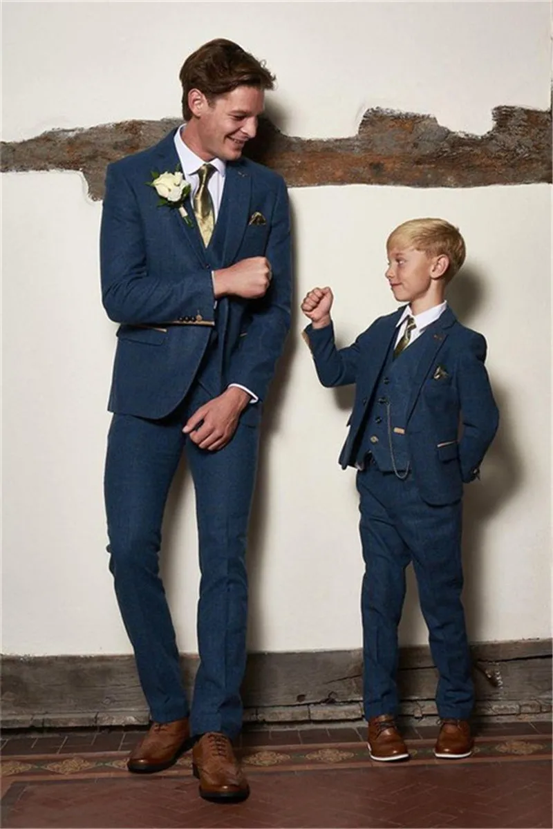 

Blue Tweed Check Boy Suit Boy's Formal Wear Suits For Boy Notch Lapel Baby Kids Formal Suit Wedding Party Children Tuxedos