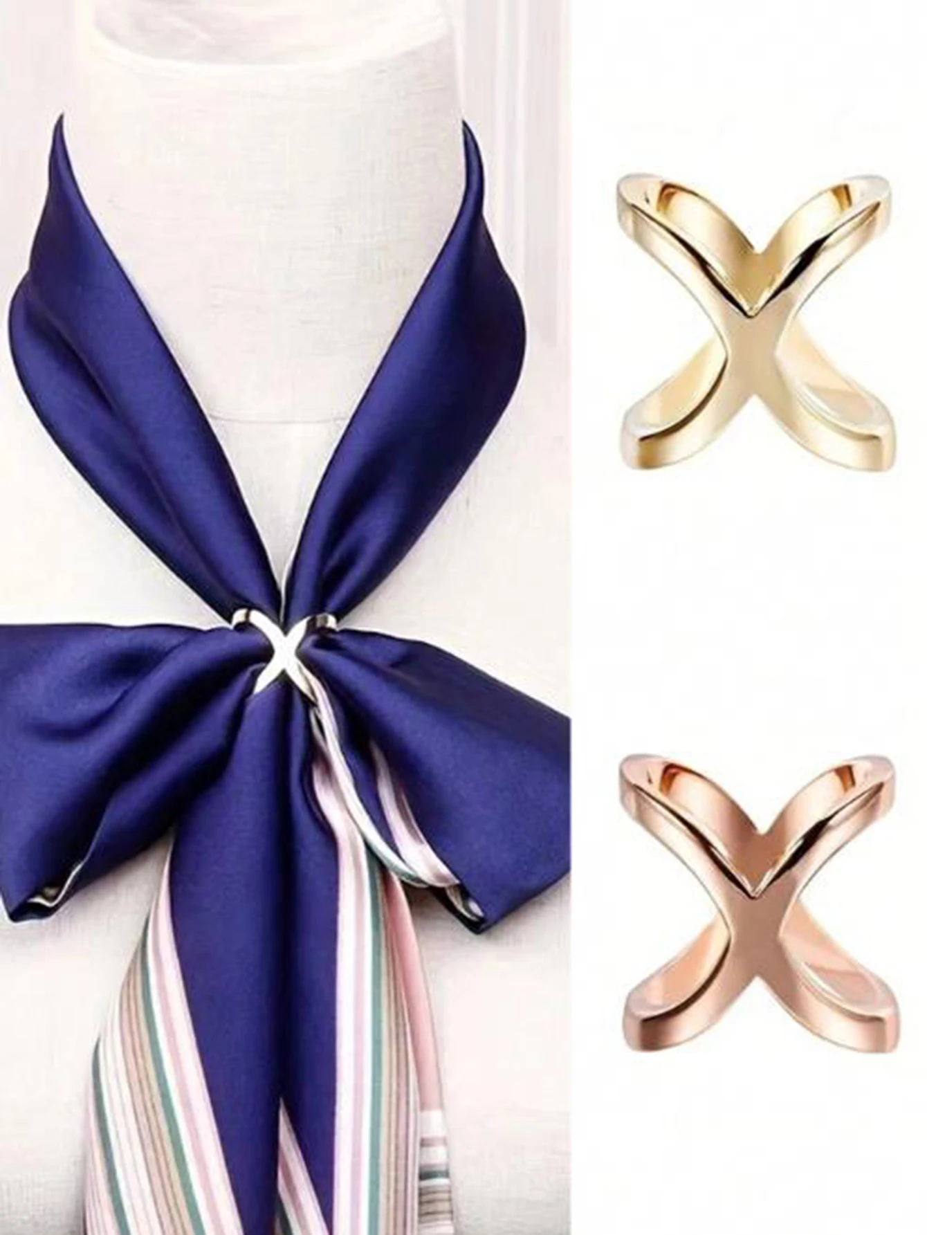 New Cross Scarf Clip X Shape Metal Brooches For Women Hollow Bow Scarves Buckle Holder Shawls Jewelry Clothing Accessories