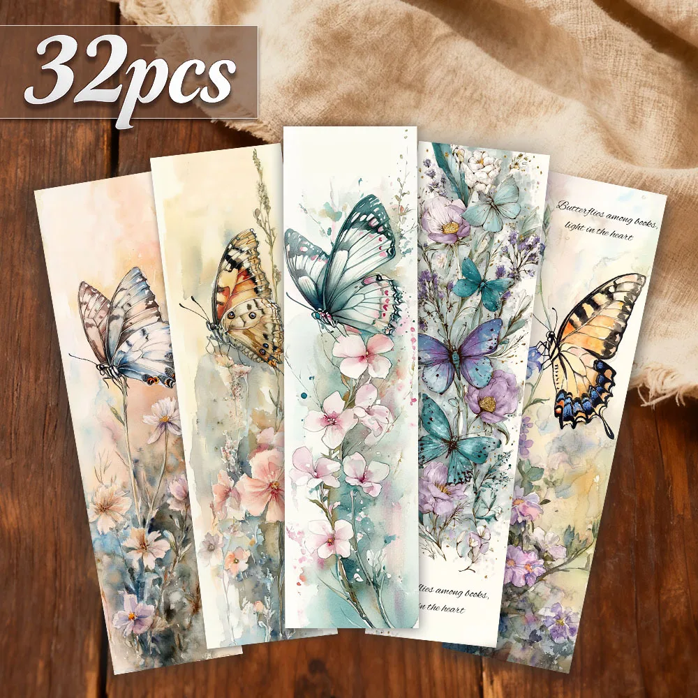 32pcs, Watercolor Butterfly Theme Bookmarks, Ideal for Teachers, Readers, and Book Lovers, Perfect Birthday and New Year Gift