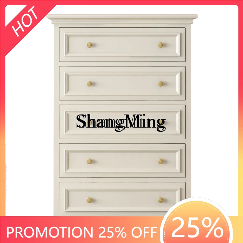 

ZYYHousehold High Value Five-Drawer Cabinet Solid Wood Storage Simple Modern Living Room Drawer White Storage Bedroom TV Cabinet
