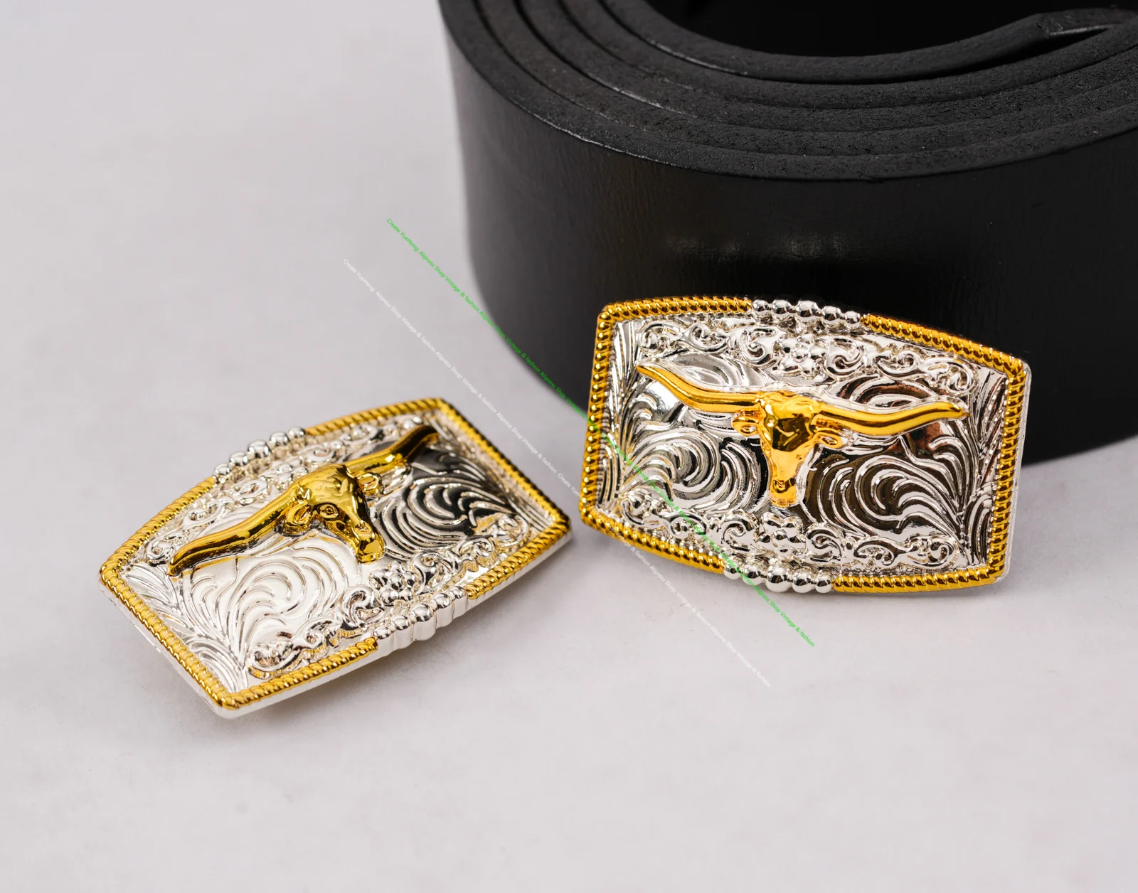 5pc 46*30mm AMERICAN WESTERN TEXAS COWBOY COWGIRL BULL HORN TACK GOLD SILVER LONGHORN ROPE HORSE SADDLE Leather Craft CONCHO SET