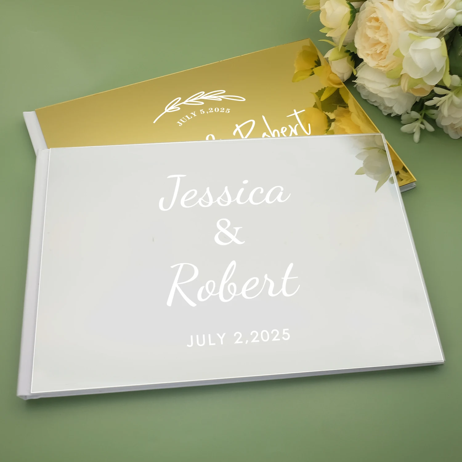 

Personalized Wedding guest book Custom Signature Guestbook Acrylic Mirror Cover Book Engagement Party Commemorative Book