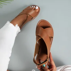 Ladies Shoes on Sale 2024 New Fashion Buckle Women's Sandals Summer Solid Outdoor Flat Casual Women Beach Sandalias Zapatos