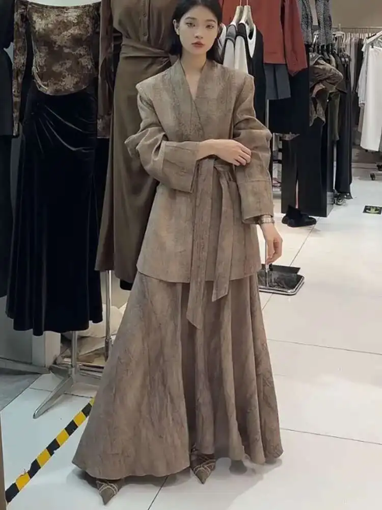 BJTZ Casual Linen Suit Skirt Spring Waist Coat High Waist A-line Skirt Two-piece Set 2025 Fashion Temperament Simple