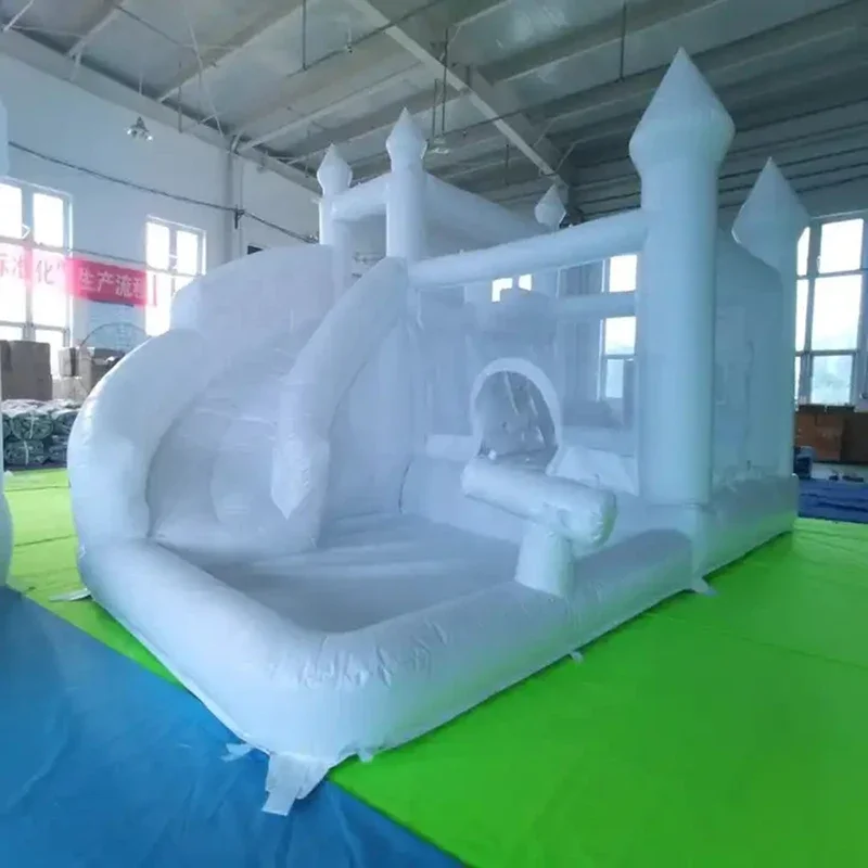 Casa de rebote blanca inflable comercial, castillo inflable para bodas al aire libre con combinación de rebote deslizante para fiestas y diversión, envío aéreo gratuito