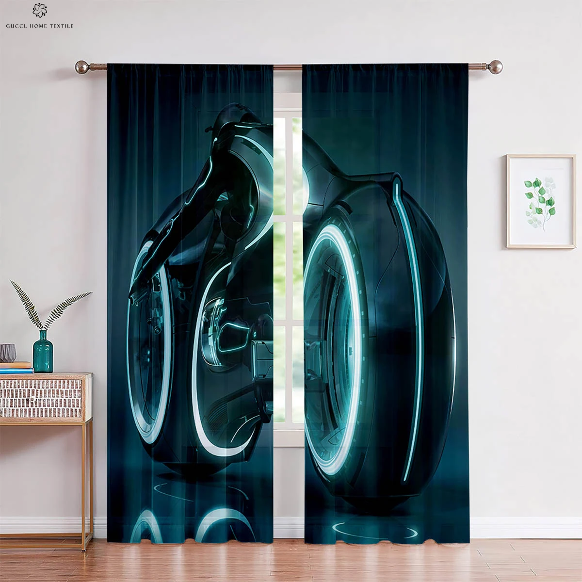 

Cool Technology Motorcycle 3D Printed Curtains Boys Room Living Room Kitchen Club Decorative Curtains 2 Pieces