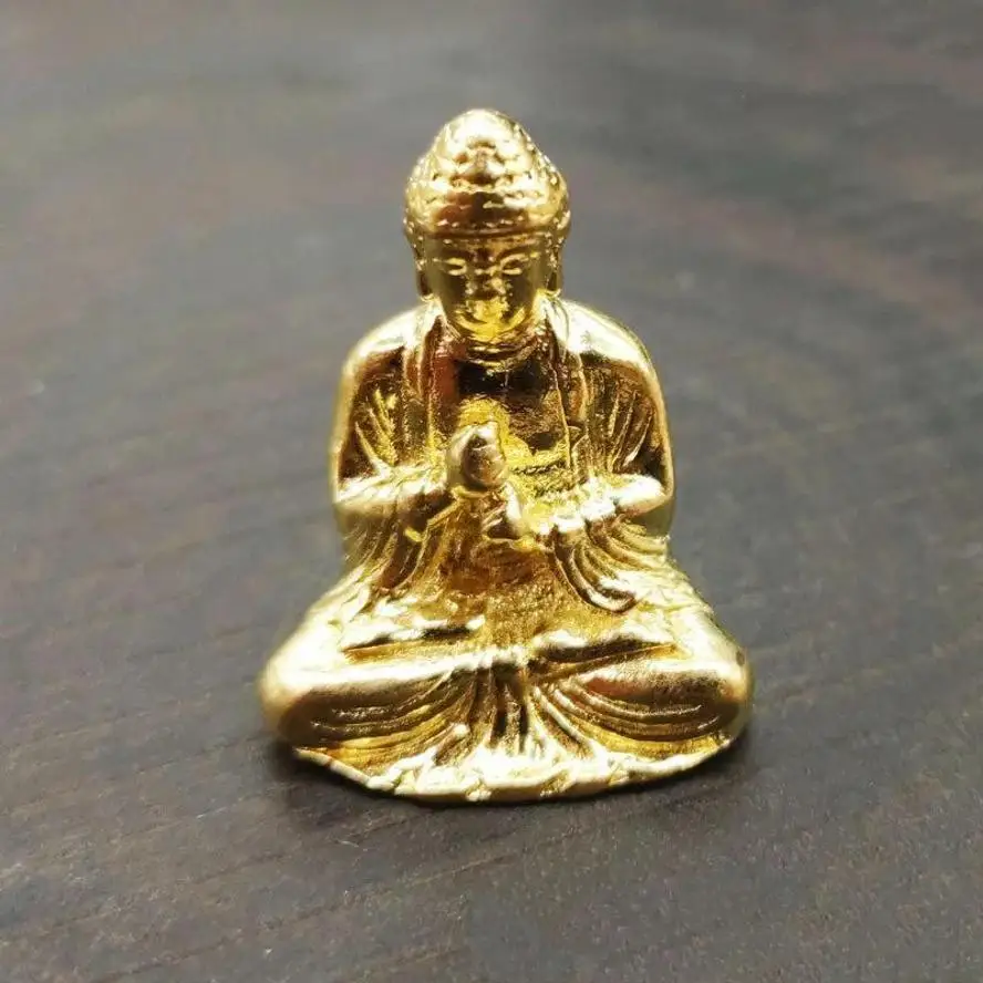 1 Pcs New Mini Portable Vintage Brass Buddha Statue Pocket Sitting Buddha Figure Sculpture Home Office Desk Decorative Ornament