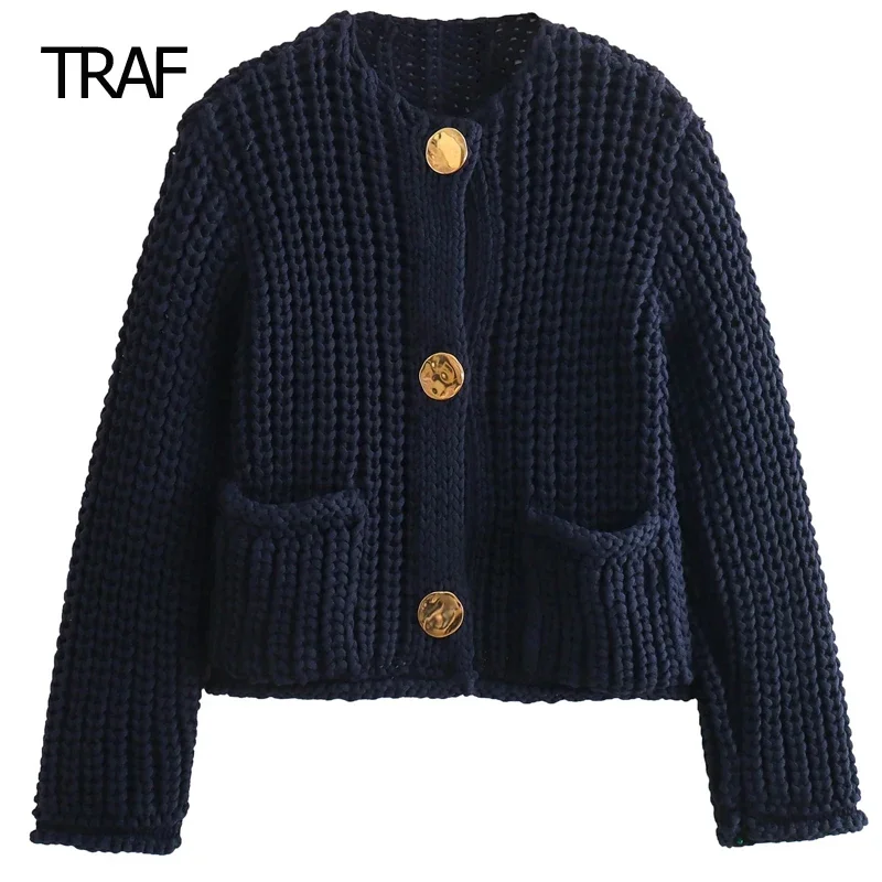 

TRAF O-Neck Long Sleeves Tops Women's Sweater Spring 2024 Knit Cardigan New In Outerwears Korean Style Knitwears Elegant Coats