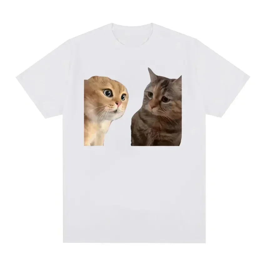 Funny and Cute Cat Talking Meme Pattern T-shirt for Women's Fashion Short Sleeved T-shirt Casual Oversized T-shirt